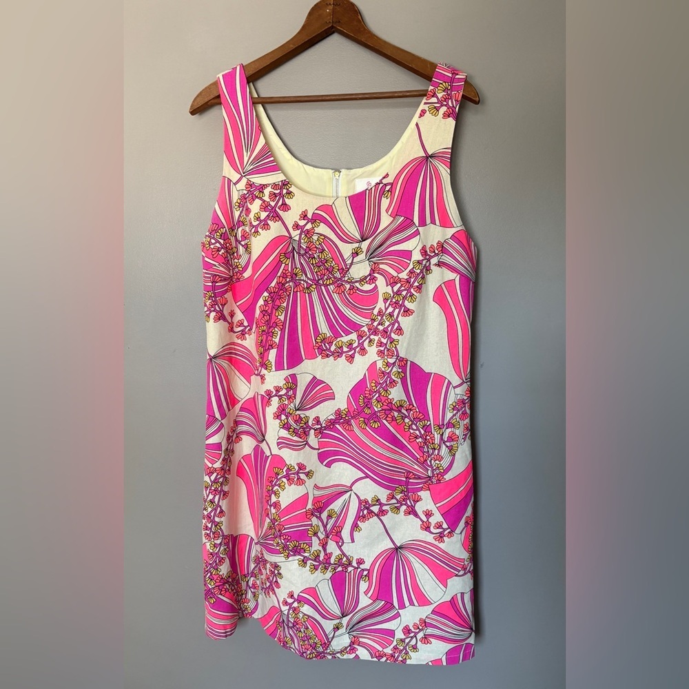 JULIE BROWN sleeveless linen shift dress mini 70s go-go dancer inspired 10 EUC